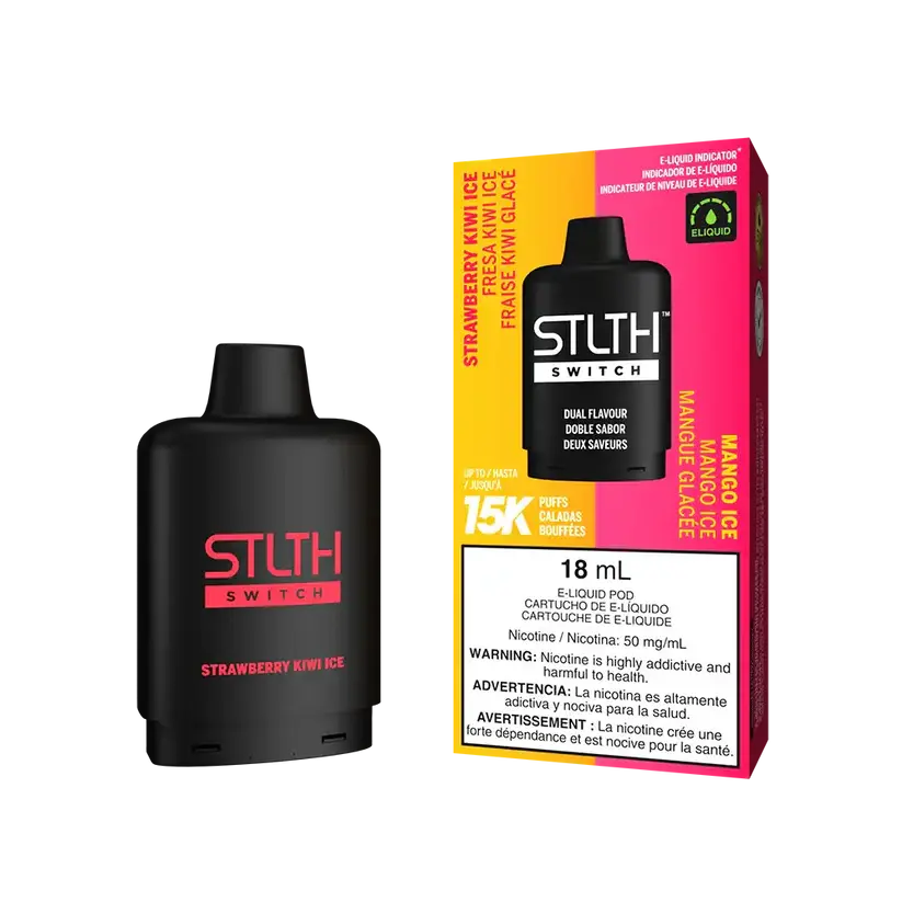Combo: STLTH LOOP SWITCH 15K Batería + Recarga | Strawberry Kiwi Ice + Mango Ice (Fresa con Kiwi Fresco / Mango Fresco) + Batería V3 Negra