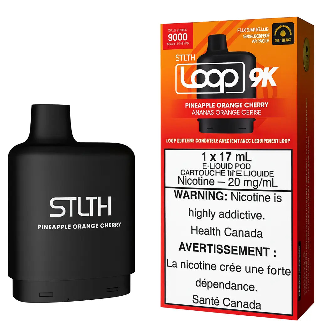Combo: STLTH LOOP 9K Batería + Recarga | Pineapple Orange Cherry (Piña, Naranja y Cereza) + Batería V3 Negra