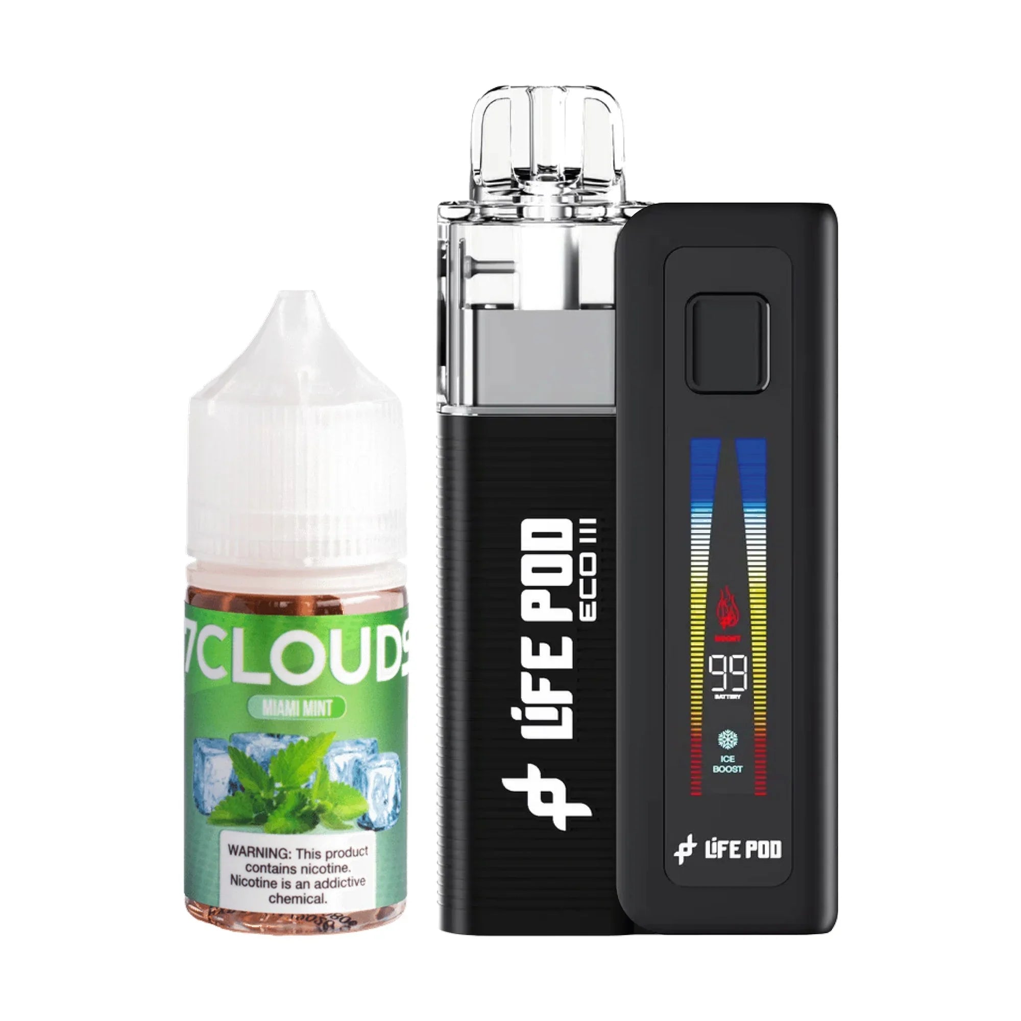 Combo: Life Pod ECO III Batería + Tanque 0.6 Ω + E-liquid 6 mg | Miami Mint (Menta con Limón Fresco)