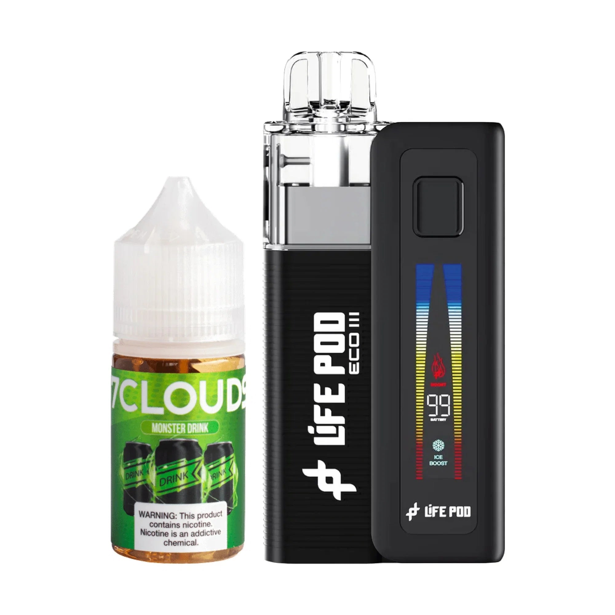 Combo: Life Pod ECO III Batería + Tanque 0.6 Ω + E-liquid 6 mg | Monster Drink (Bebida Energizante)