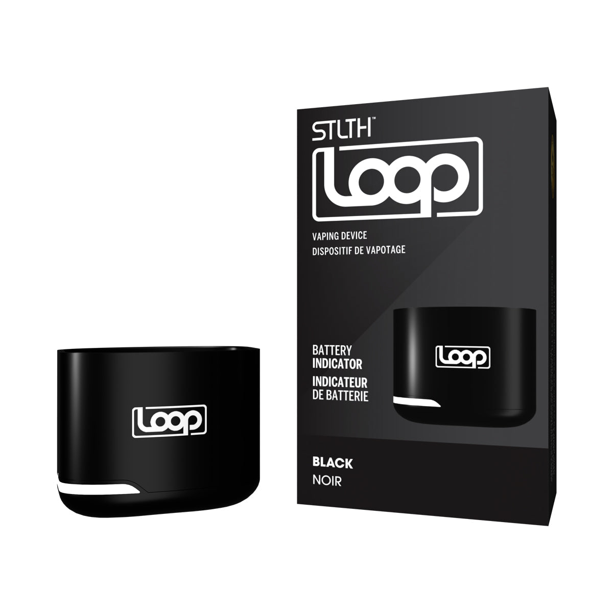 Comprar dispositivo STLTH LOOP en Perú, mostrando su elegante diseño negro con luz LED y cable tipo C para carga rápida. Ideal para vapers que buscan un dispositivo de vapeo duradero y eficiente.