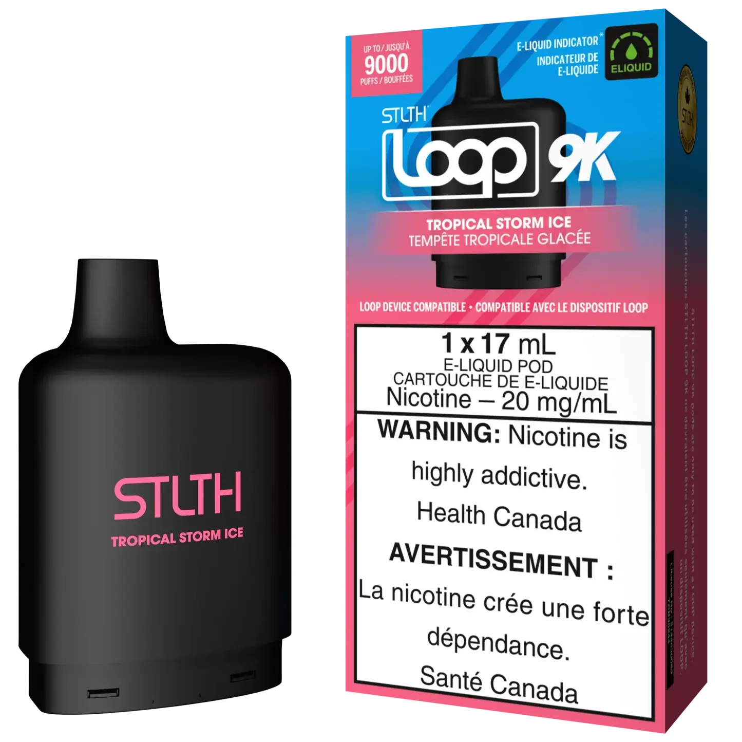 Combo: STLTH LOOP 9K Batería + Recarga | Tropical Storm Ice (Mezcla Tropical Fresca) + Batería V3 Negra