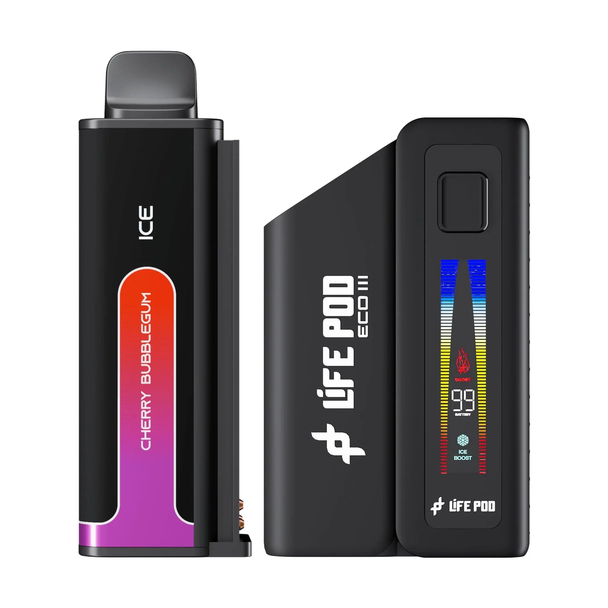 Combo: Life Pod ECO III (ECO 3) 20K Batería + Recarga | Cherry (Cereza) + Batería Negro — combo vape recargable de 20.000 caladas, cigarro electrónico en Perú