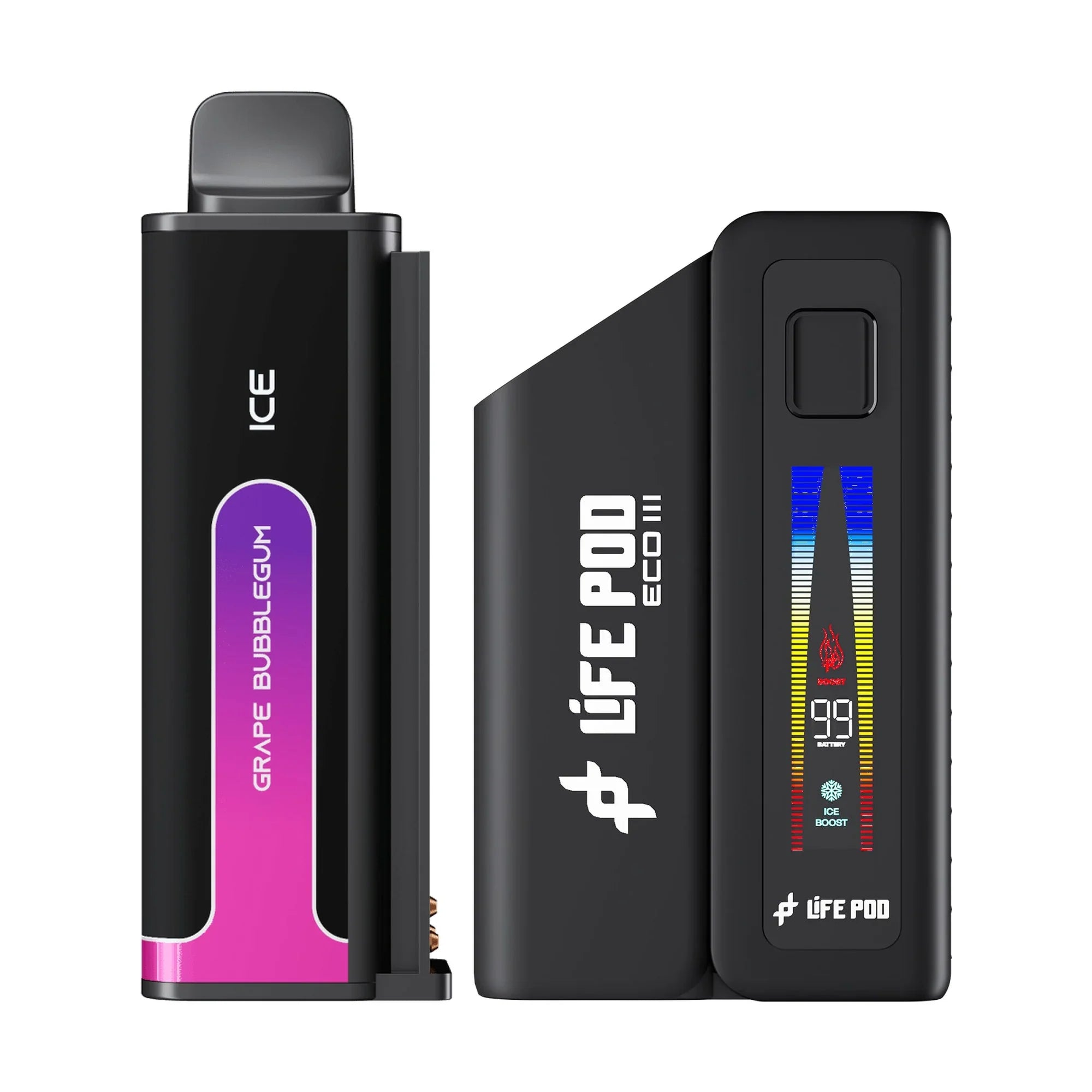 Combo: Life Pod ECO III (ECO 3) 20K Batería + Recarga | Grape (Uva) + Batería Negro — combo vape recargable de 20.000 caladas, cigarro electrónico en Perú