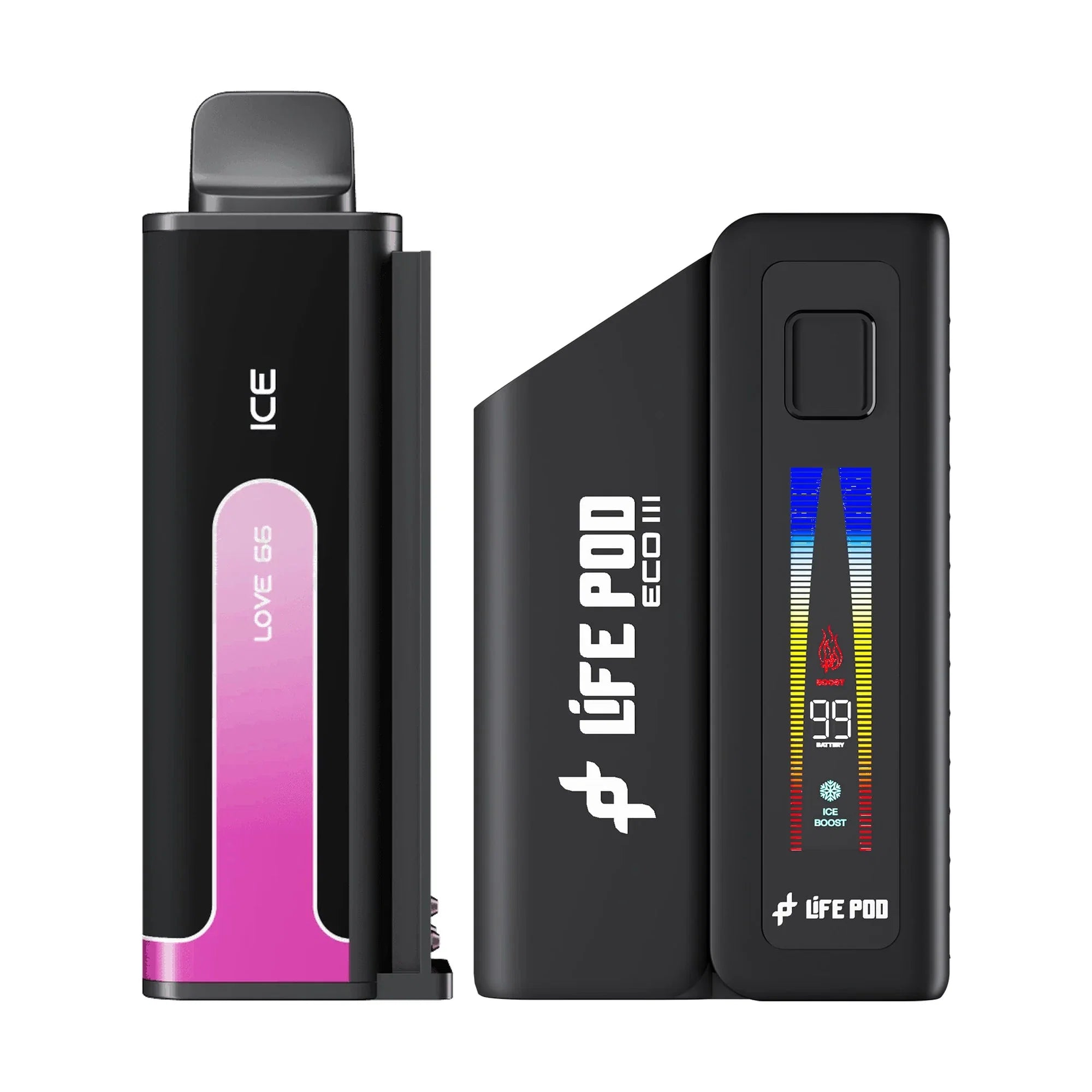Combo: Life Pod ECO III (ECO 3) 20K Batería + Recarga | Love 66 (Sandía y Melón) + Batería Negro — combo vape recargable de 20.000 caladas, cigarro electrónico en Perú