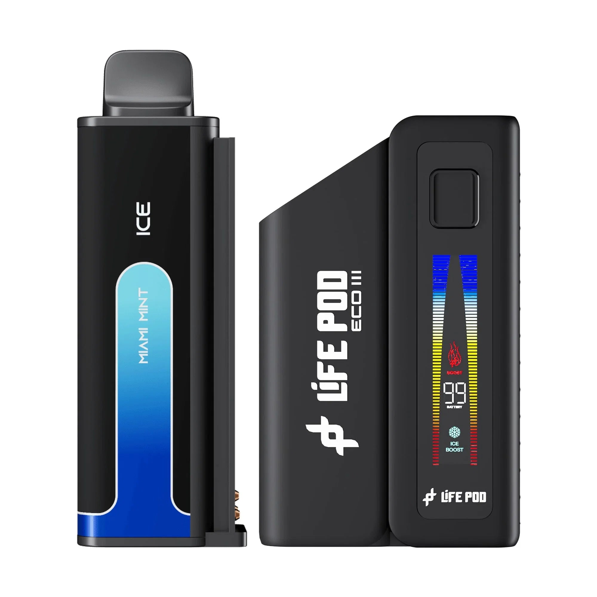 Combo: Life Pod ECO III (ECO 3) 20K Batería + Recarga | Miami Mint (Menta con Limón Fresco) + Batería Negro — combo vape recargable de 20.000 caladas, cigarro electrónico en Perú
