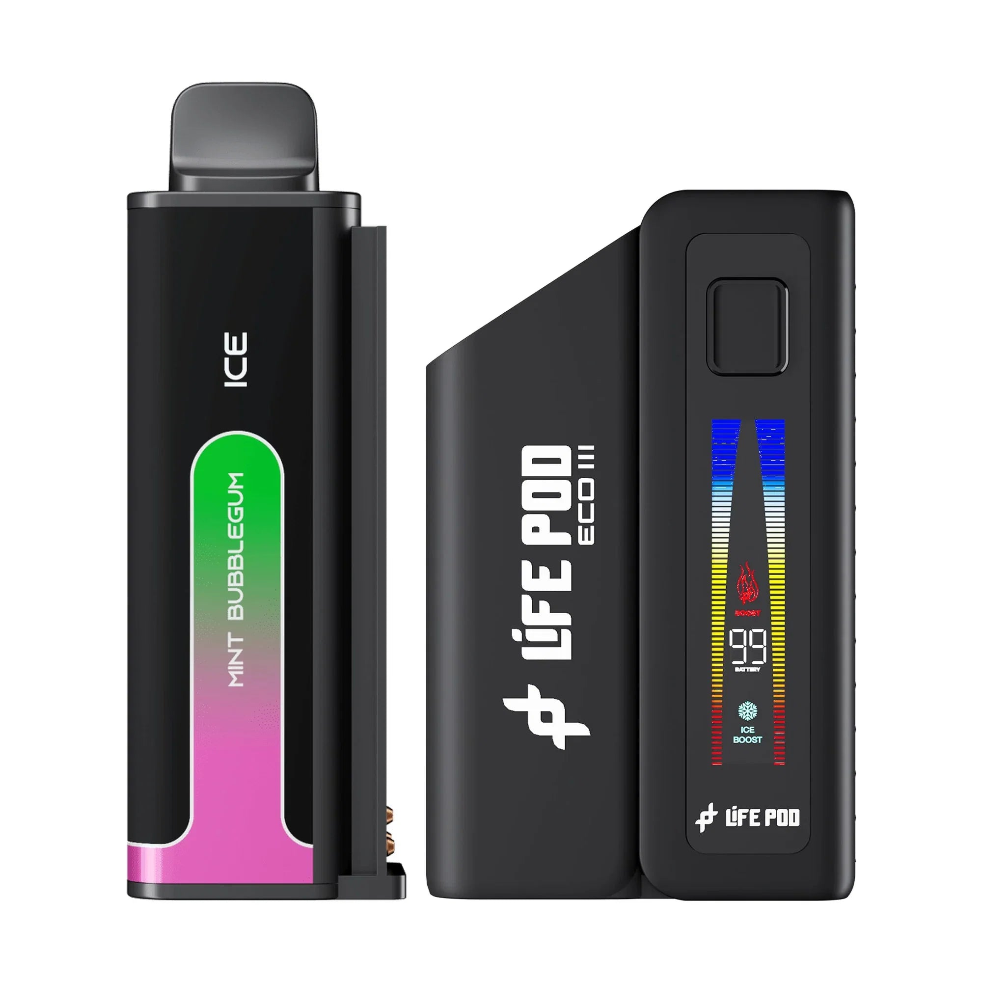 Combo: Life Pod ECO III (ECO 3) 20K Batería + Recarga | Mint (Menta) + Batería Negro — combo vape recargable de 20.000 caladas, cigarro electrónico en Perú