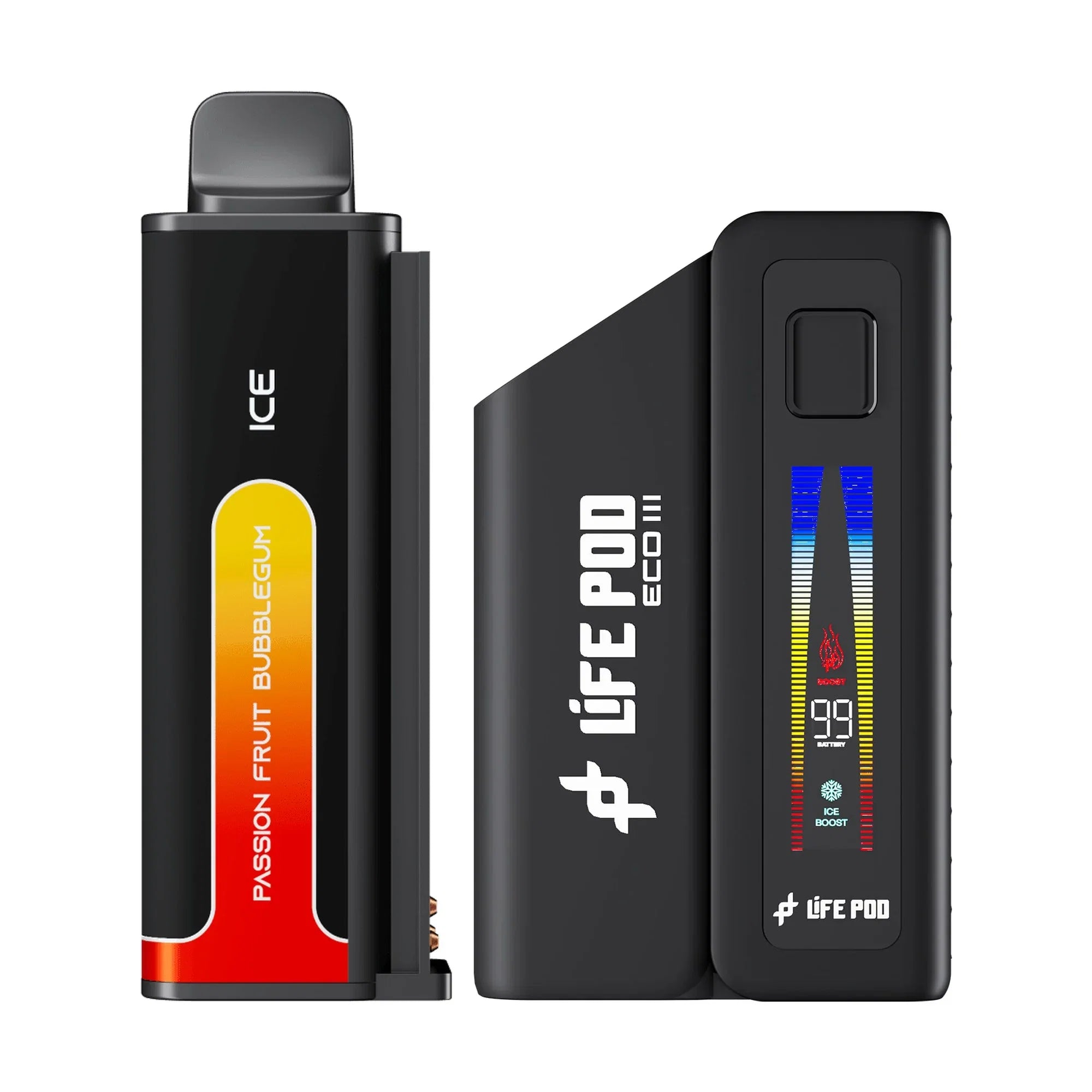 Combo: Life Pod ECO III (ECO 3) 20K Batería + Recarga | Passion Fruit (Maracuyá) + Batería Negro — combo vape recargable de 20.000 caladas, cigarro electrónico en Perú