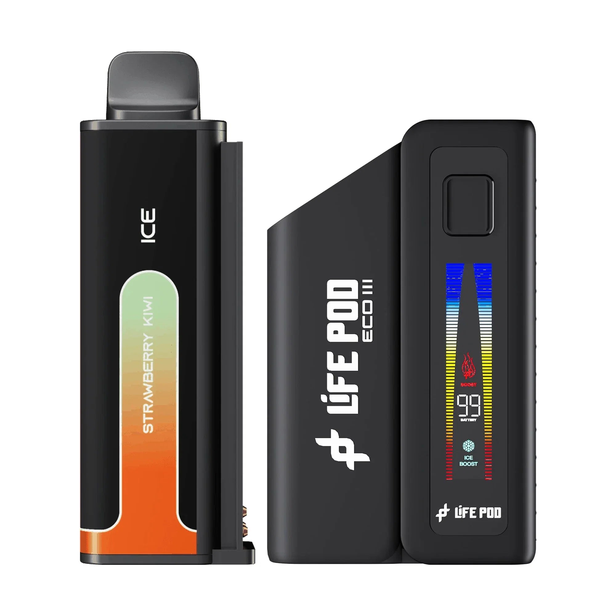 Combo: Life Pod ECO III (ECO 3) 20K Batería + Recarga | Strawberry Kiwi (Fresa con Kiwi) + Batería Negro — combo vape recargable de 20.000 caladas, cigarro electrónico en Perú
