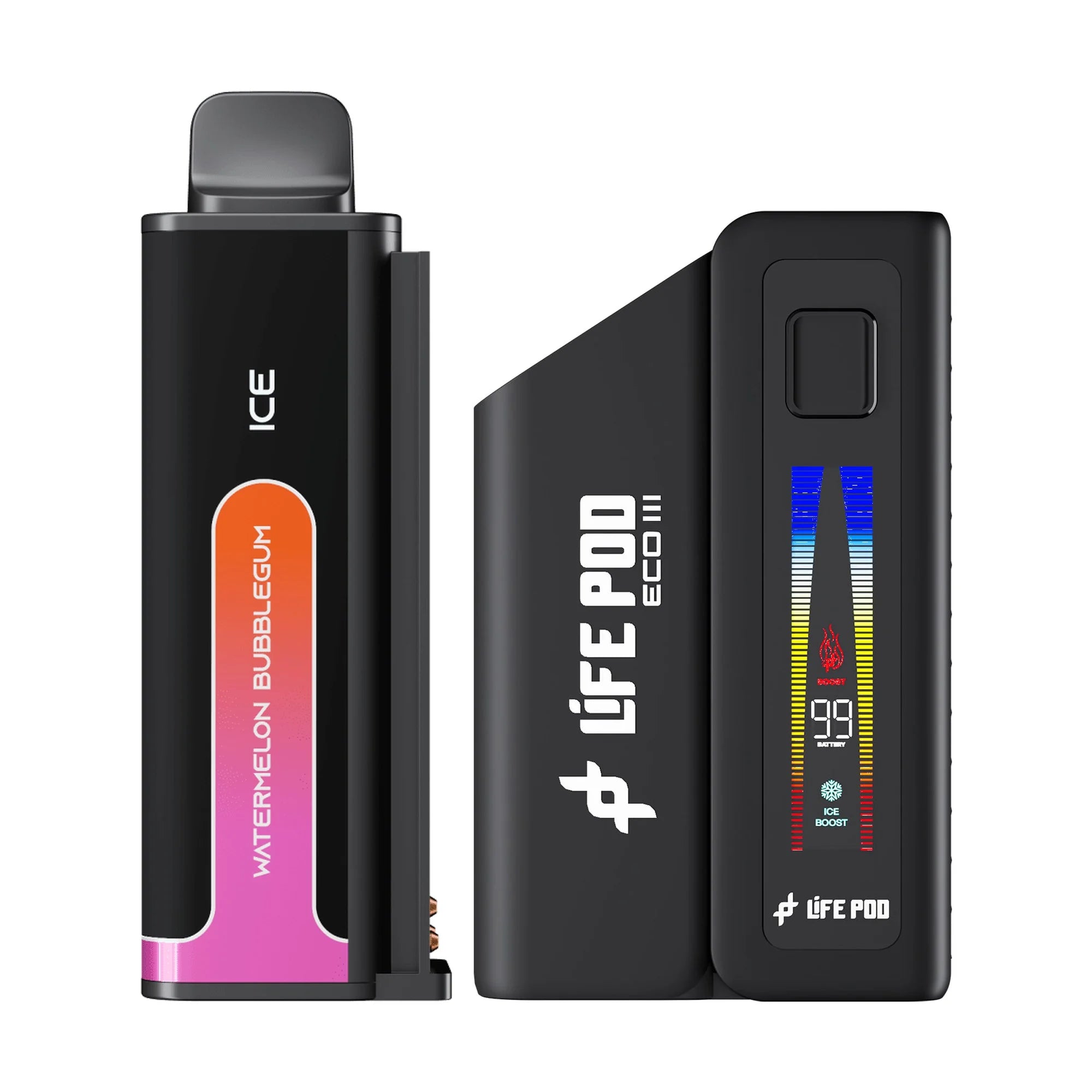Combo: Life Pod ECO III (ECO 3) 20K Batería + Recarga | Watermelon (Sandía) + Batería Negro — combo vape recargable de 20.000 caladas, cigarro electrónico en Perú
