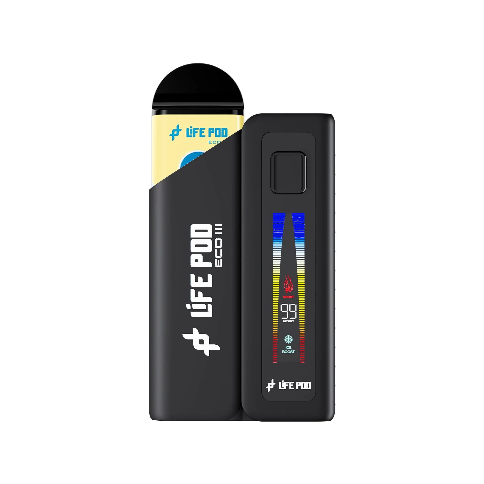 Combo: Life Pod ECO III (ECO 3) Batería + Recarga ECO II (ECO 2) 10K | Banana Ice (Plátano Fresco) + Batería Negro — combo vape recargable de 10.000 caladas, cigarro electrónico en Perú