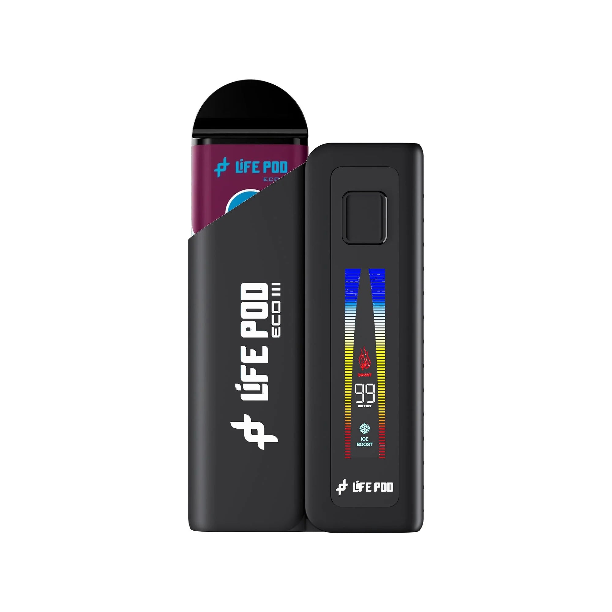 Combo: Life Pod ECO III (ECO 3) Batería + Recarga ECO II (ECO 2) 10K | Blackberry Ice (Mora Fresca) + Batería Negro — combo vape recargable de 10.000 caladas, cigarro electrónico en Perú