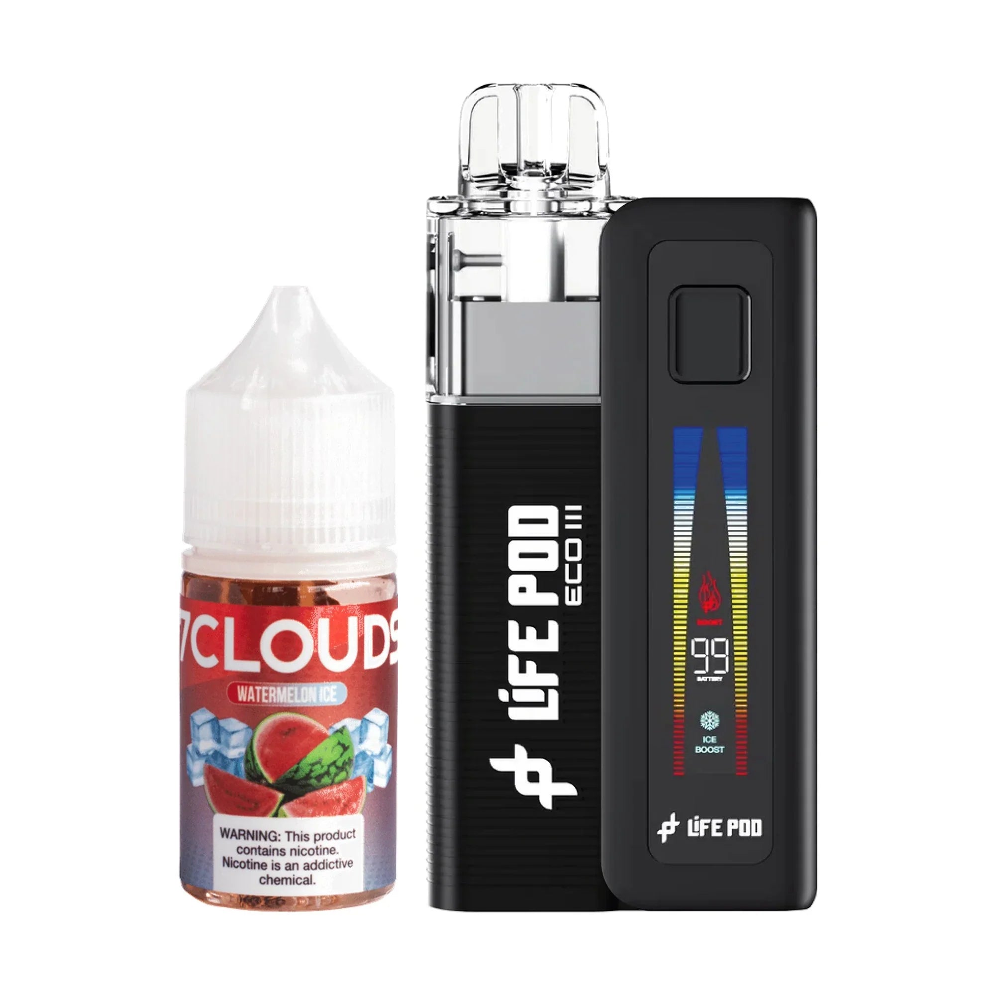 Combo: Life Pod ECO III (ECO 3) Batería + Tanque 0.6 Ω + E-liquid 3 mg | Watermelon Ice (Sandía Fresca) — combo vape recargable, cigarro electrónico en Perú
