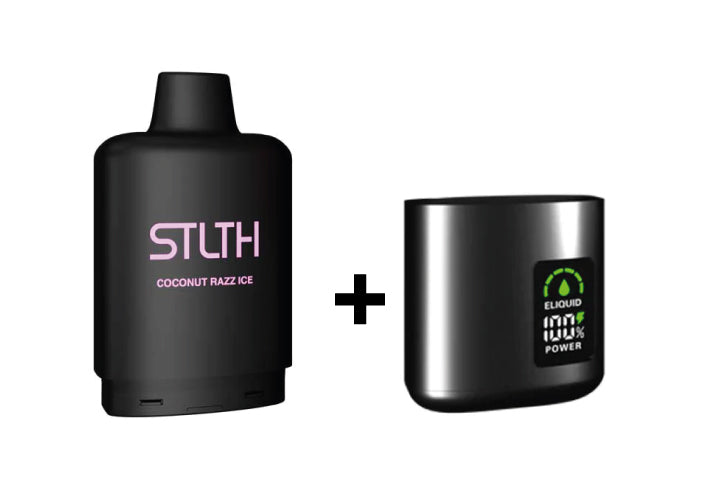 Combo: STLTH LOOP 25K Batería + Recarga | Coconut Razz Ice (Coco con Frambuesa) + Batería V2 Gris — combo vape recargable de 25.000 caladas, cigarro electrónico en Perú