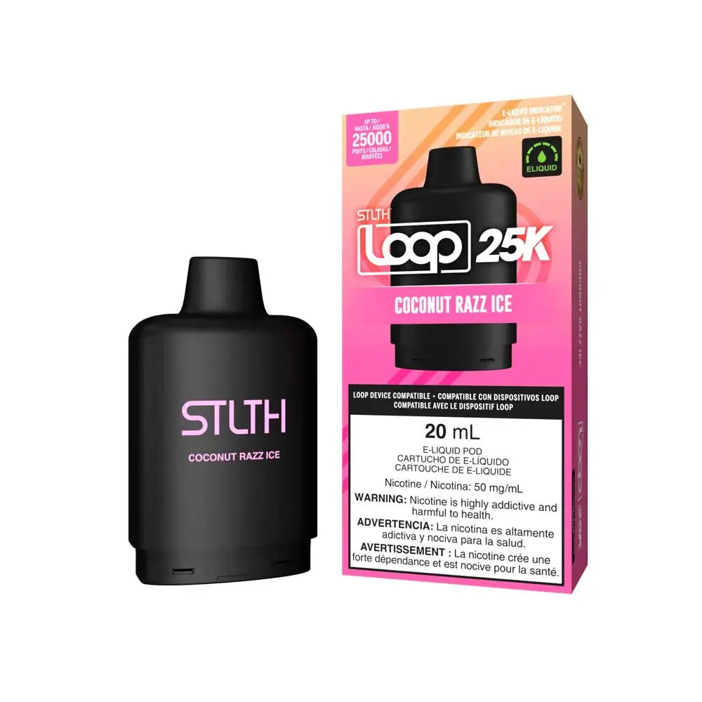 Combo: STLTH LOOP 25K Batería + Recarga | Coconut Razz Ice (Coco y Frambuesa Fresca) + Batería V3 Negra — combo vape recargable de 25.000 caladas, cigarro electrónico en Perú