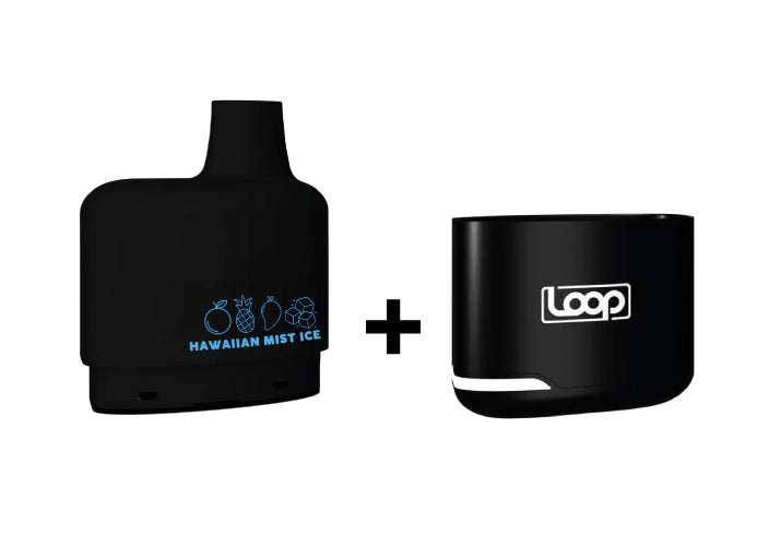 Combo: STLTH LOOP 5K Batería + Recarga | Hawaiian Mist Ice (Mango, Piña, Kiwi y Naranja) + Batería V1 Negra — combo vape recargable de 5.000 caladas, cigarro electrónico en Perú
