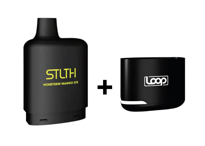 Combo: STLTH LOOP 9K Batería + Recarga | Honeydew Mango Ice (Melón y Mango Fresco) + Batería V1 Negra — combo vape recargable de 9.000 caladas, cigarro electrónico en Perú