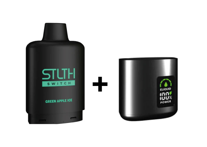 Combo: STLTH LOOP SWITCH 15K Batería + Recarga | Green Apple Ice + White Grape Ice (Manzana Verde Fresca / Uva Blanca Fresca) + Batería V2 Gris — combo vape recargable de 15.000 caladas, cigarro electrónico en Perú