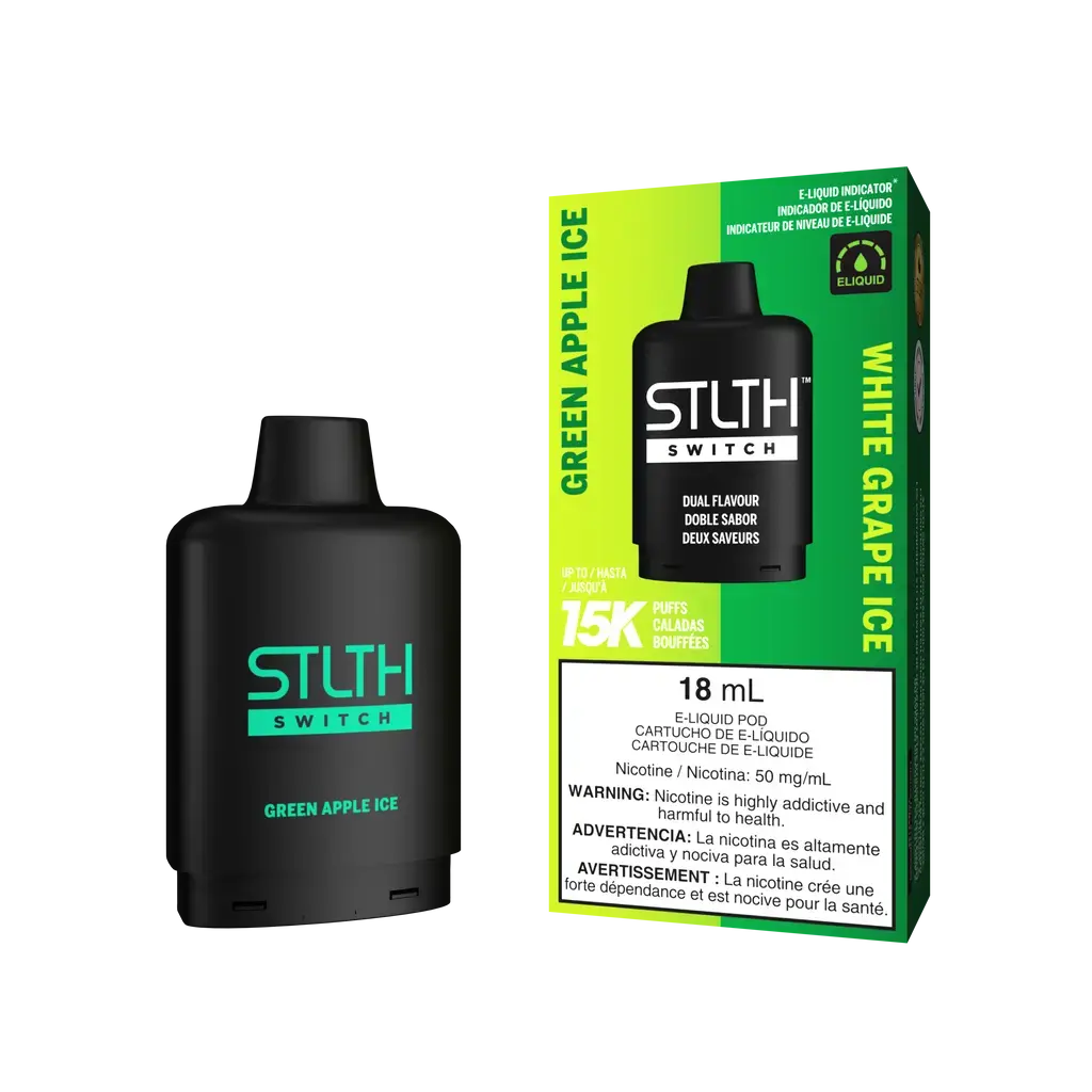 Combo: STLTH LOOP SWITCH 15K Batería + Recarga | Green Apple Ice + White Grape Ice (Manzana Verde Fresca / Uva Blanca Fresca) + Batería V3 Negra — combo vape recargable de 15.000 caladas, cigarro electrónico en Perú